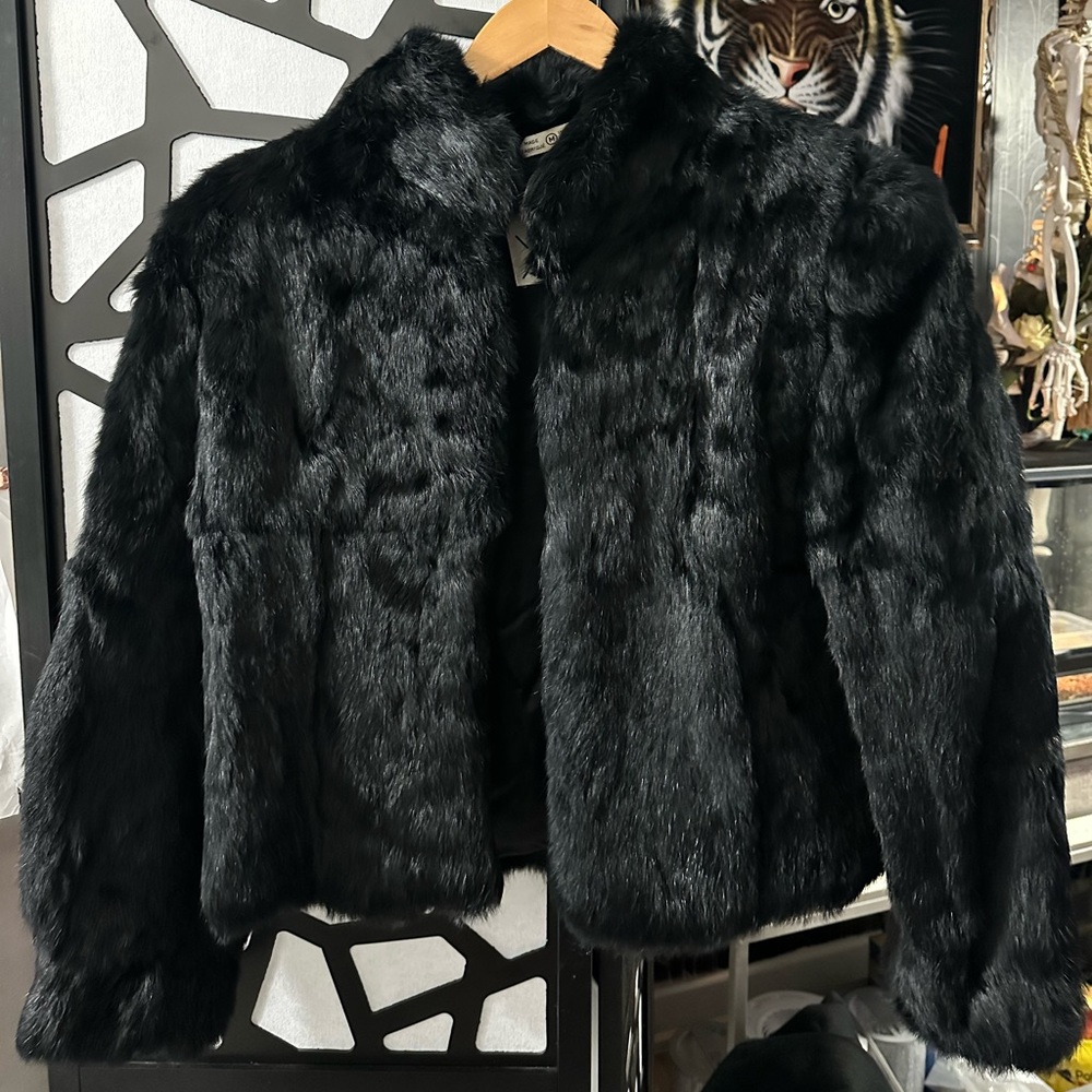 BB Dakota Midnight Black Real Rabbit Vintage Fur Jacket